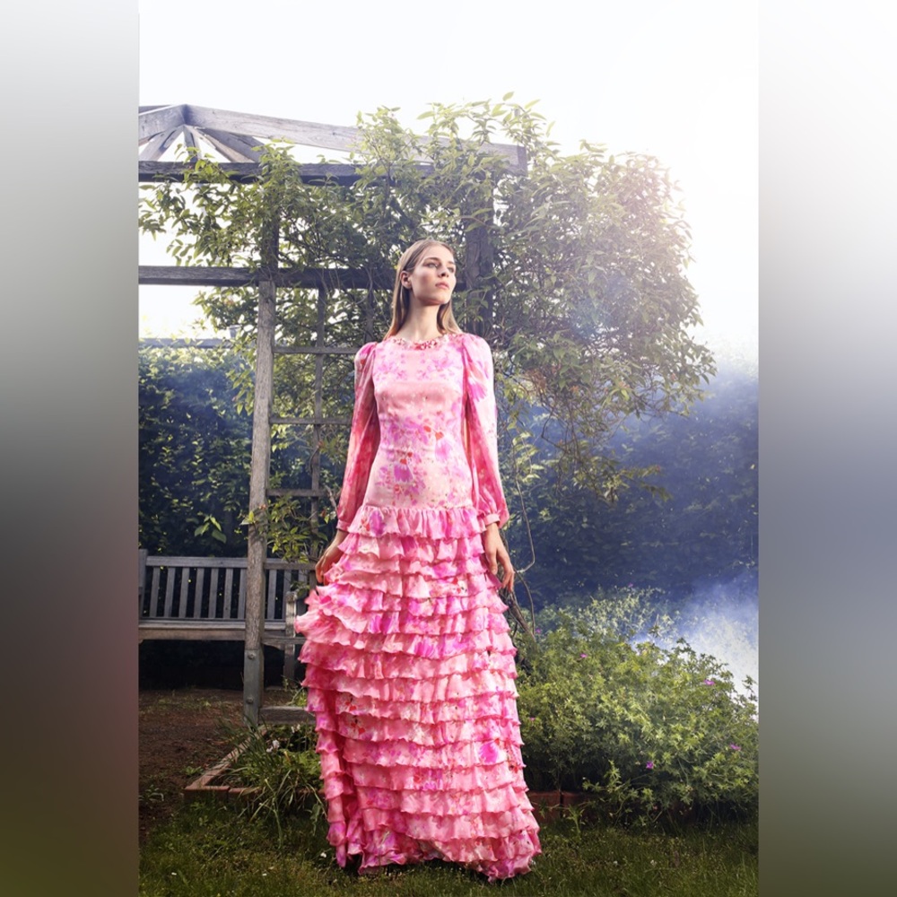 Salvatore Piccione SS20 Floral 100% Silk Maxi Dress in Pink Size 42 - Picture 10 of 10
